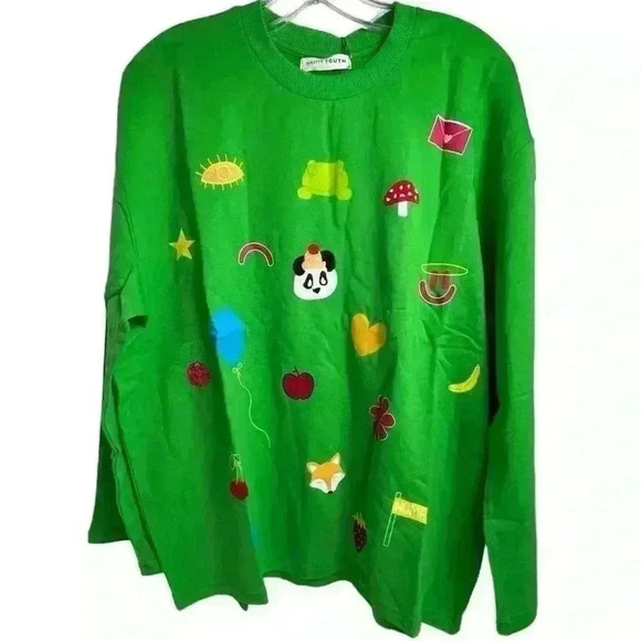 ASOS “Native Youth” Oversized Green Sweatshirt Fox Panda Embroidery Adult Small - Picture 2 of 15